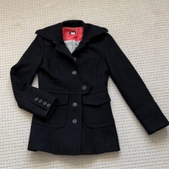J. Crew Black Wool Trench Peacoat Coat Jacket Button Detail - 4 - Picture 1 of 9